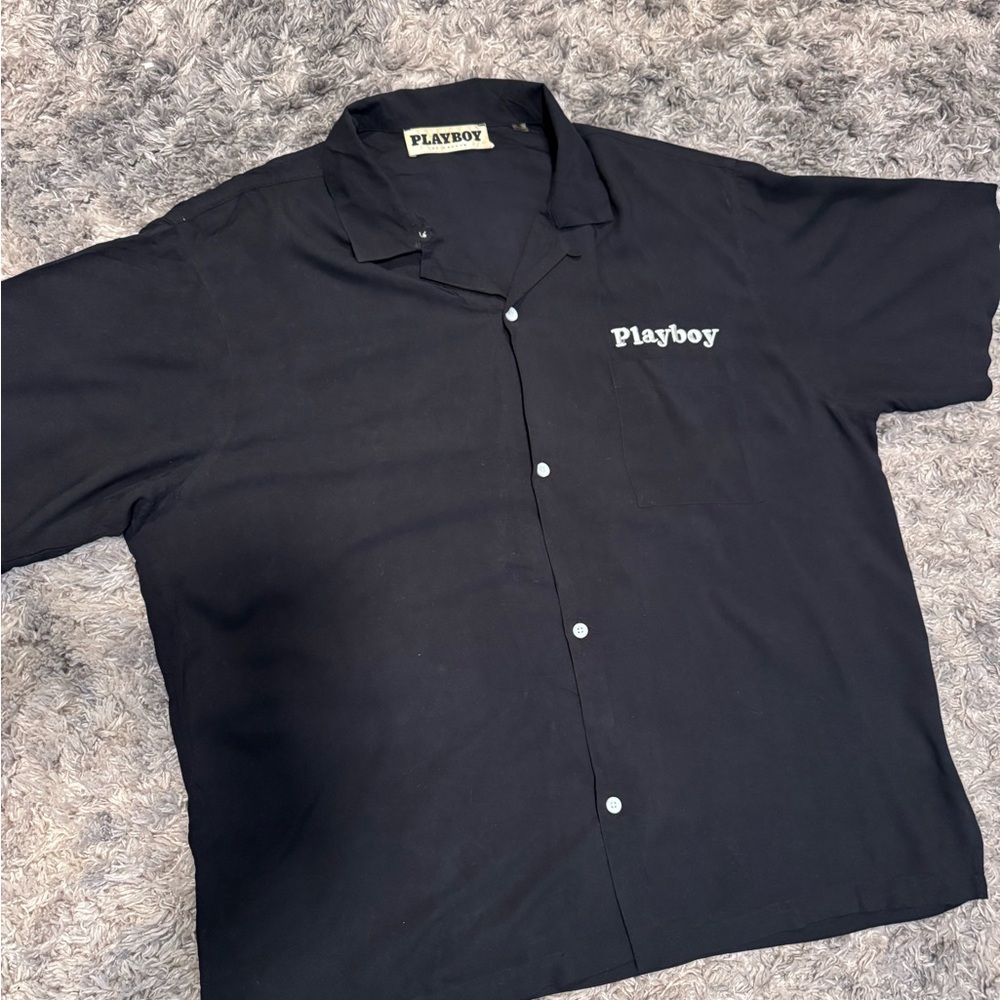 PLAYBOY Men's Casual Black Button Down Shirt